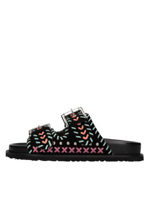 Mules in camoscio e pelle con borchie CORAL BLUE | CB.K224.24NERO-MULRICOLOR